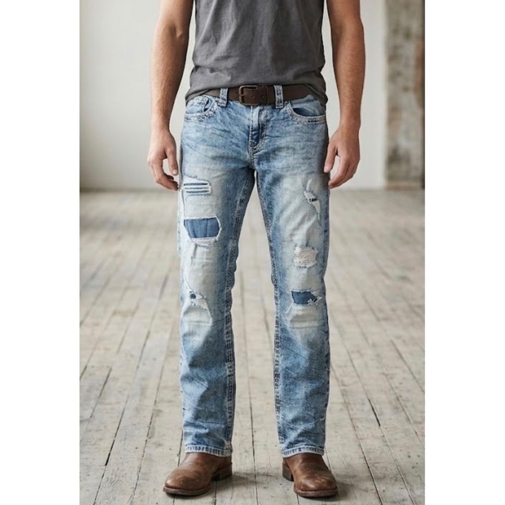 Buckle Black Fit No 9 Straight Leg Distressed Jeans Mens 30S Light Wash Blues